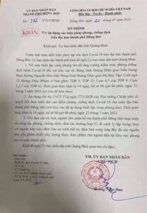 Tờ Trình UNBD Tỉnh xin Giãn Cách Thành Phố Đồng Hới